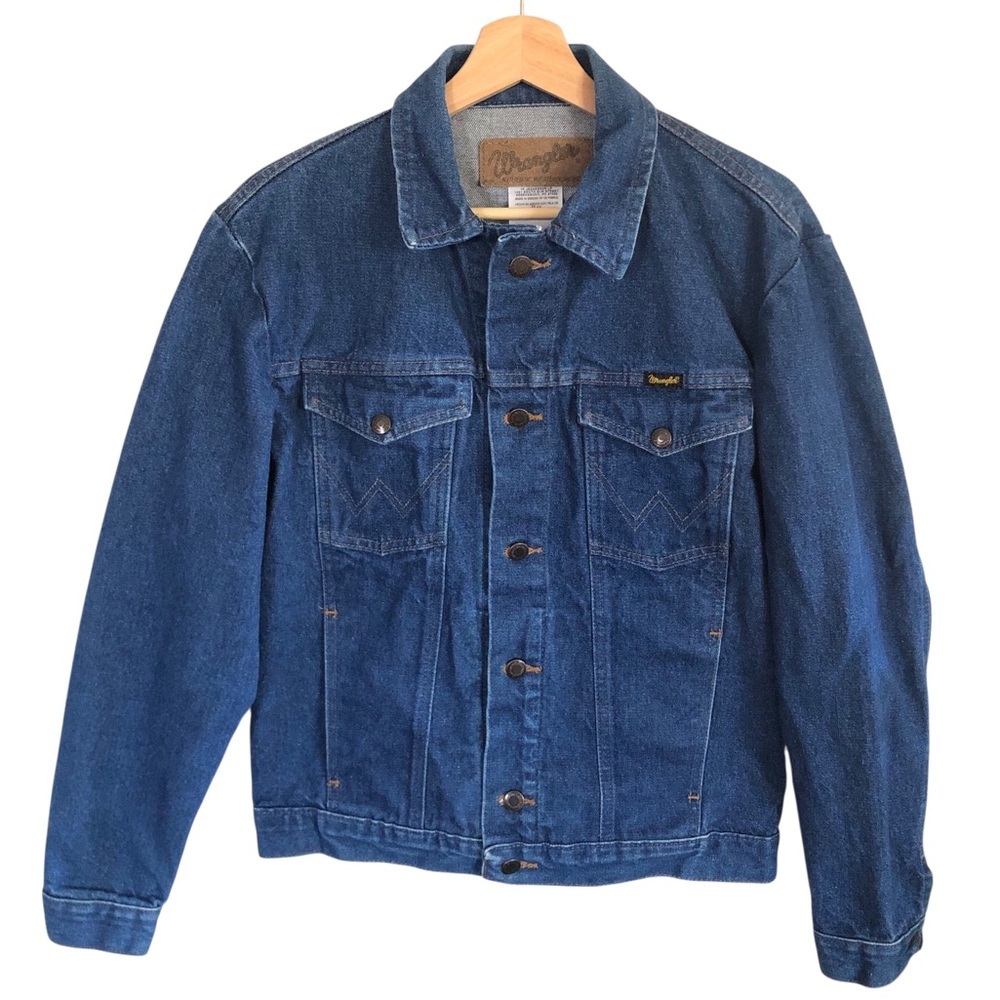 VINTAGE 90s Wrangler Authentic Western Dark Wash Trucker Jean Jacket Medium